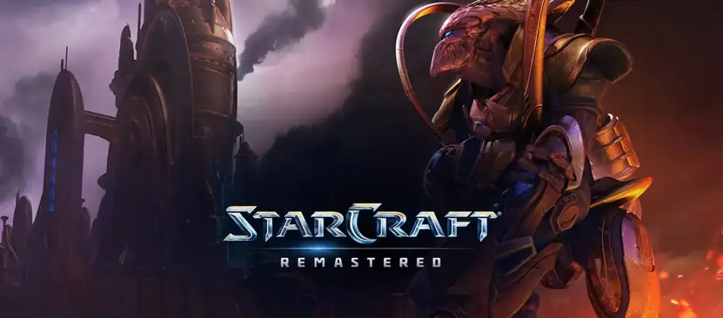 Postacie z StarCraft na tle areny gry.